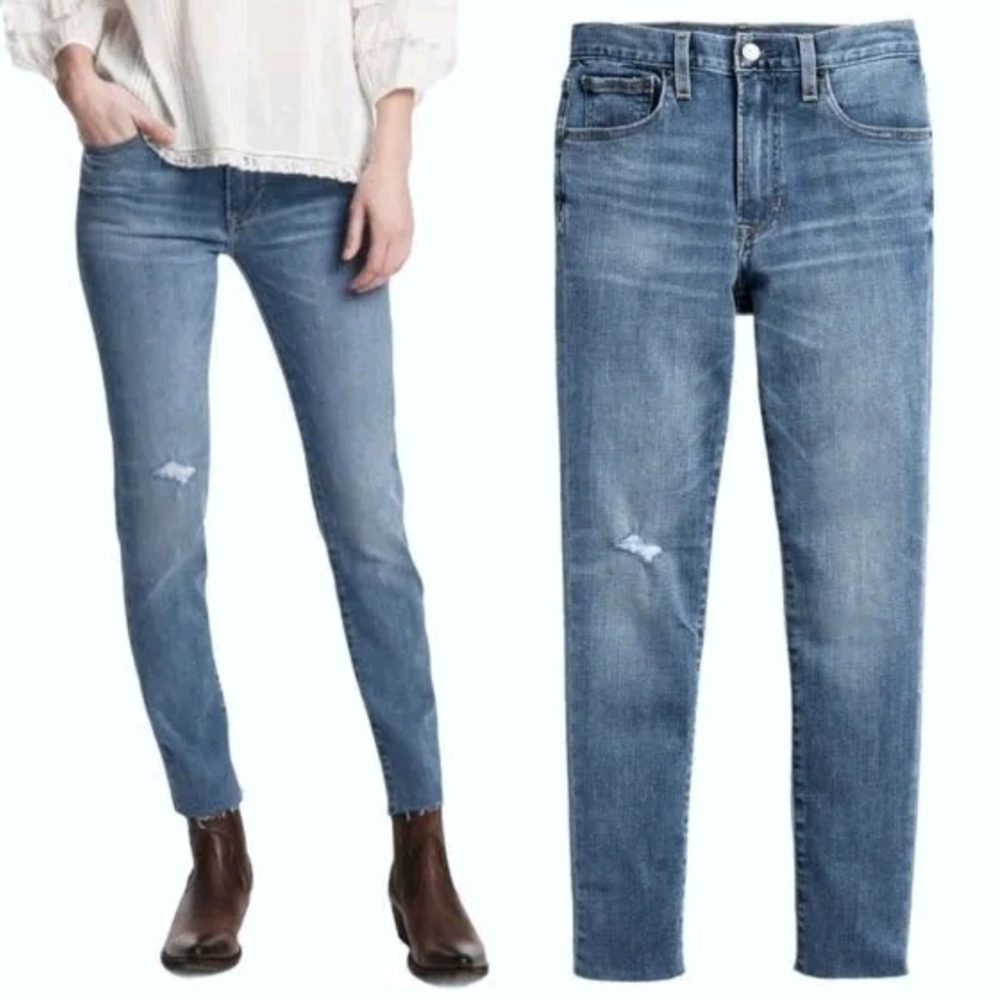 Frye Distressed Sienna Skinny Crop Mid Rise Jeans in Medium Wash Size 26